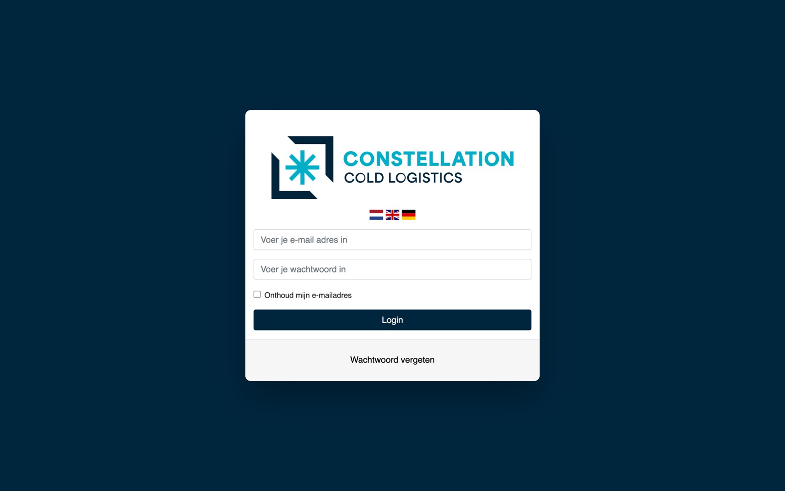 Anmeldebildschirm des Cross-Docking-Portals von Constellation Cold